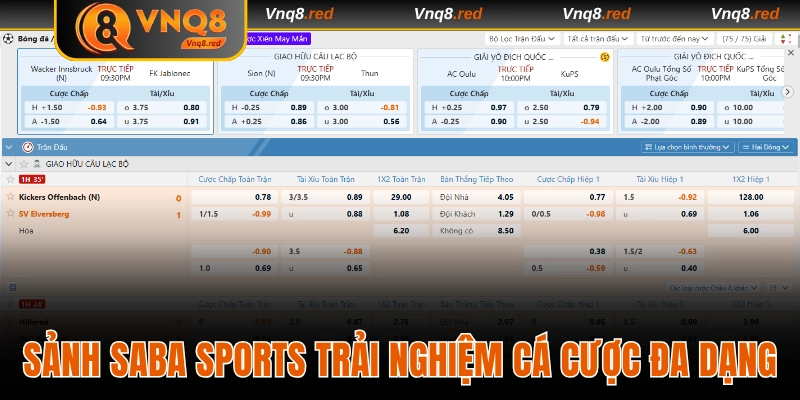 Sảnh Saba Sports trải nghiệm cá cược đa dạng